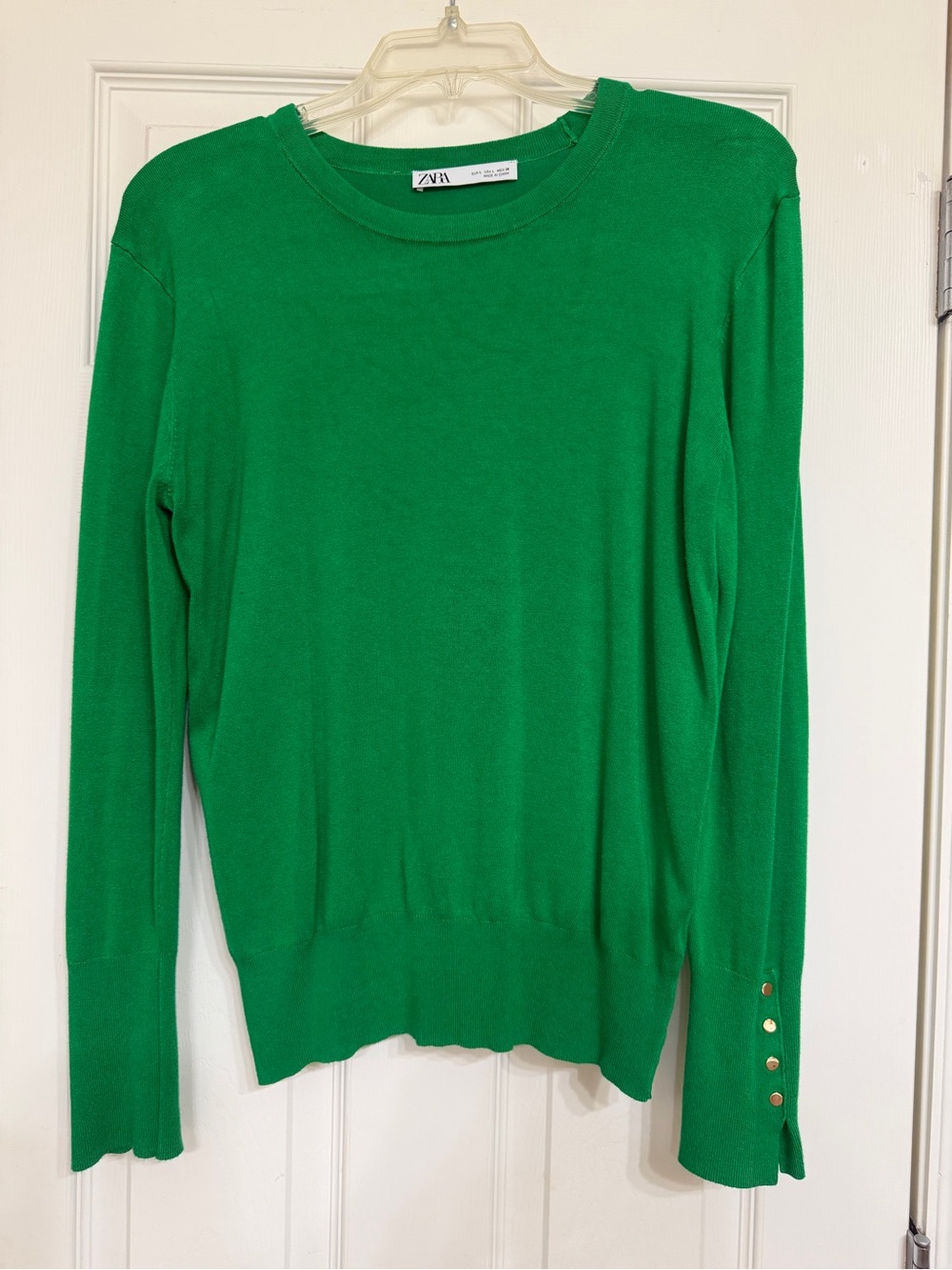 ZARA Bright Green Ribbed Crewneck Sweater